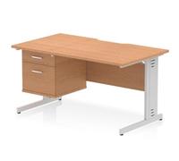 Impulse 1400 x 800mm Scalloped Desk Oak Silver Cable Managed + 2D Ped