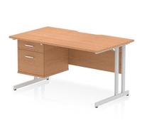 Impulse 1400 x 800mm Scalloped Desk Oak Silver Cantilever Leg + 2D Ped