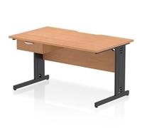 Impulse 1400 x 800mm Scalloped Desk Oak Top Black Cable Managed 1D Ped