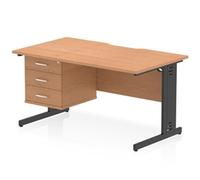 Impulse 1400 x 800mm Scalloped Desk Oak Top Black Cable Managed 3D Ped