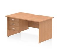 Impulse 1400 x 800mm Scalloped Desk Oak Top Panel End + 3D Ped