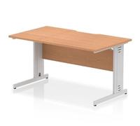 Impulse 1400 x 800mm Scalloped Desk Oak Top Silver Cable Managed Leg