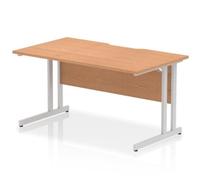 Impulse 1400 x 800mm Scalloped Desk Oak Top Silver Cantilever Leg