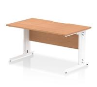 Impulse 1400 x 800mm Scalloped Edge Straight Office Desk Oak Top White Cable Man