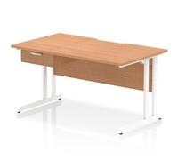 Impulse 1400 x 800mm Scalloped Desk Oak Top White Cantilever + 1D Ped