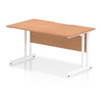 Impulse 1400 x 800mm Scalloped Edge Straight Office Desk Oak Top White Cantilever Leg