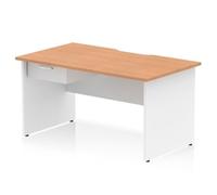 Impulse 1400 x 800mm Scalloped Desk Oak Top White Panel End + 1D Ped