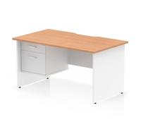 Impulse 1400 x 800mm Scalloped Desk Oak Top White Panel End + 2D Ped