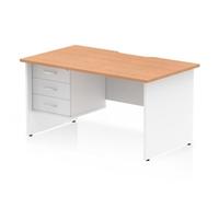 Impulse 1400 x 800mm Scalloped Desk Oak Top White Panel End + 3D Ped