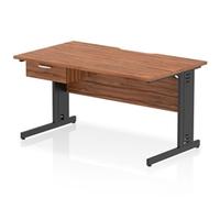 Impulse 1400 x 800mm Scalloped Desk Walnut Black Cable Managed 1D Ped