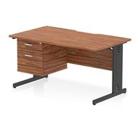 Impulse 1400 x 800mm Scalloped Desk Walnut Black Cable Managed 2D Ped