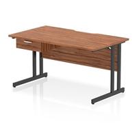 Impulse 1400 x 800mm Scalloped Desk Walnut Black Cantilever Leg 1D Ped