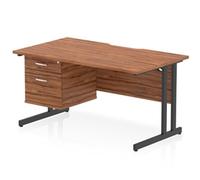 Impulse 1400 x 800mm Scalloped Desk Walnut Black Cantilever Leg 2D Ped