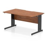 Impulse 1400 x 800mm Scalloped Edge Straight Office Desk Walnut Top Black Cable Managed Leg