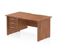Impulse 1400 x 800mm Scalloped Desk Walnut Top Panel End + 3D Ped