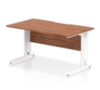 Impulse 1400 x 800mm Scalloped Edge Straight Office Desk Walnut Top White Cable Managed Leg
