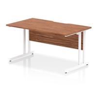 Impulse 1400 x 800mm Scalloped Edge Straight Office Desk Walnut Top White Cantil