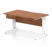 Impulse 1400 x 800mm Scalloped Desk Walnut White Cable Managed 1D Ped