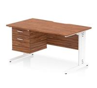 Impulse 1400 x 800mm Scalloped Desk Walnut White Cable Managed 2D Ped