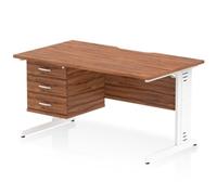 Impulse 1400 x 800mm Scalloped Desk Walnut White Cable Managed 3D Ped