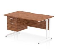 Impulse 1400 x 800mm Scalloped Desk Walnut White Cantilever + 2D Ped