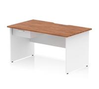 Impulse 1400 x 800mm Scalloped Desk Walnut White Panel End + 1D Ped
