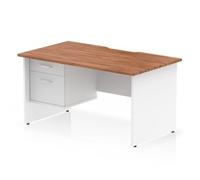 Impulse 1400 x 800mm Scalloped Desk Walnut White Panel End + 2D Ped