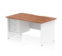 Impulse 1400 x 800mm Scalloped Desk Walnut White Panel End + 3D Ped