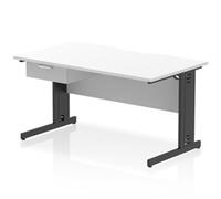 Impulse 1400 x 800mm Scalloped Desk White Black Cable Managed + 1D Ped