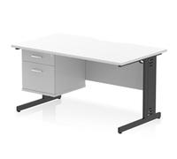 Impulse 1400 x 800mm Scalloped Desk White Black Cable Managed + 2D Ped