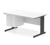 Impulse 1400 x 800mm Scalloped Desk White Black Cable Managed + 3D Ped