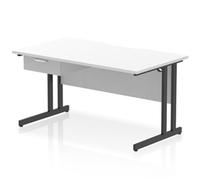 Impulse 1400 x 800mm Scalloped Desk White Black Cantilever Leg 1D Ped