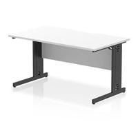 Impulse 1400 x 800mm Scalloped Edge Straight Office Desk White Top Black Cable M