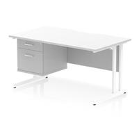 Impulse 1400 x 800mm Scalloped Desk White Top White Cantilever 2D Ped