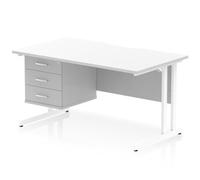 Impulse 1400 x 800mm Scalloped Desk White Top White Cantilever 3D Ped