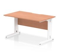 Impulse 1400 x 800mm Scalloped Edge Straight Office Desk Beech Top White Cable Managed Leg