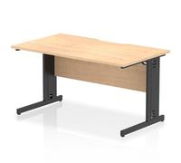 Impulse 1400 x 800mm Scalloped Edge Straight Office Desk Maple Top Black Cable Managed Leg