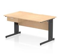 Impulse 1400 x 800mm Scalloped Edge Straight Office Desk Maple Top Black Cable Managed Leg Workstation 1 x 1 Drawer Fixed Pedestal