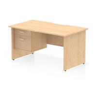Impulse 1400 x 800mm Scalloped Edge Straight Office Desk Maple Top Panel End Leg Workstation 1 x 2 Drawer Fixed Pedestal