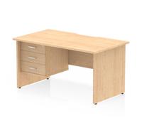 Impulse 1400 x 800mm Scalloped Edge Straight Office Desk Maple Top Panel End Leg Workstation 1 x 3 Drawer Fixed Pedestal