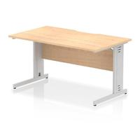Impulse 1400 x 800mm Scalloped Edge Straight Office Desk Maple Top Silver Cable Managed Leg