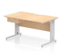 Impulse 1400 x 800mm Scalloped Edge Office Desk Maple Top Silver Cable Managed L