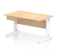 Impulse 1400 x 800mm Scalloped Edge Straight Office Desk Maple Top White Cable Managed Leg Workstation 1 x 1 Drawer Fixed Pedestal