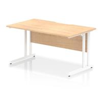 Impulse 1400 x 800mm Scalloped Edge Straight Office Desk Maple Top White Cantilever Leg