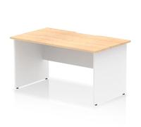 Impulse 1400 x 800mm Scalloped Edge Straight Office Desk Maple Top White Panel End Leg