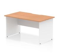 Impulse 1400 x 800mm Scalloped Edge Straight Office Desk Oak Top White Panel End Leg
