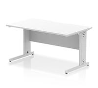Impulse 1400 x 800mm Scalloped Edge Straight Office Desk White Top Silver Cable Managed Leg