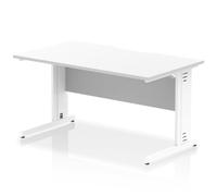 Impulse 1400 x 800mm Scalloped Edge Straight Office Desk White Top White Cable Managed Leg