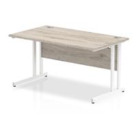 Impulse 1400 x 800mm Straight Desk Grey Oak Top White Cantilever Leg