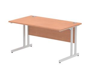 Impulse 1400 x 800mm Straight Office Desk Beech Top Silver Cantilever Leg
